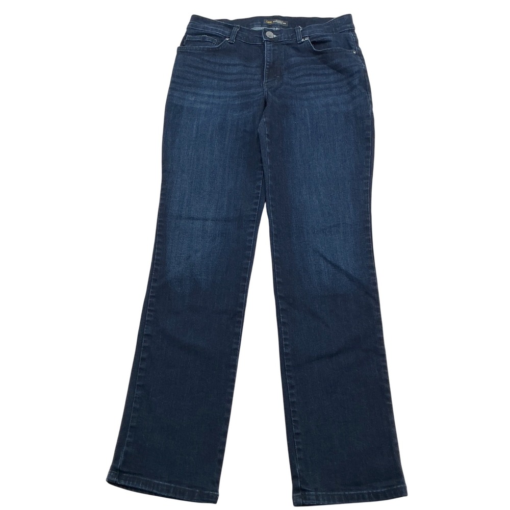 Lee Straight Leg Jeans Wms 10 Long Dark Wash Relaxed Fit Mid Rise Classic Denim